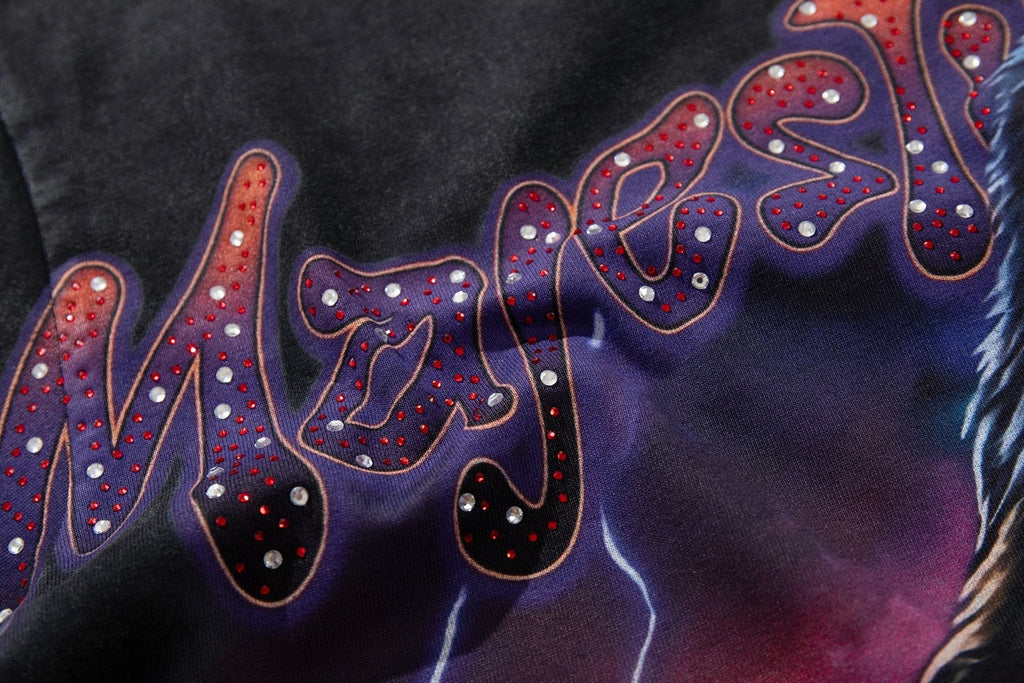 MAJESTIK Washed Black Rhinestone Graphic T-Shirt